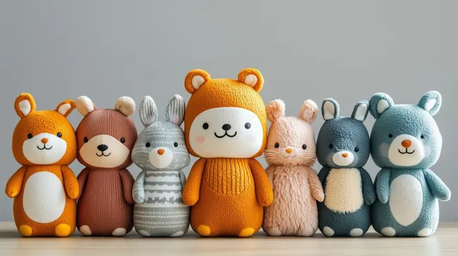 Süße Plüschtiere in farbenfroher Anordnung