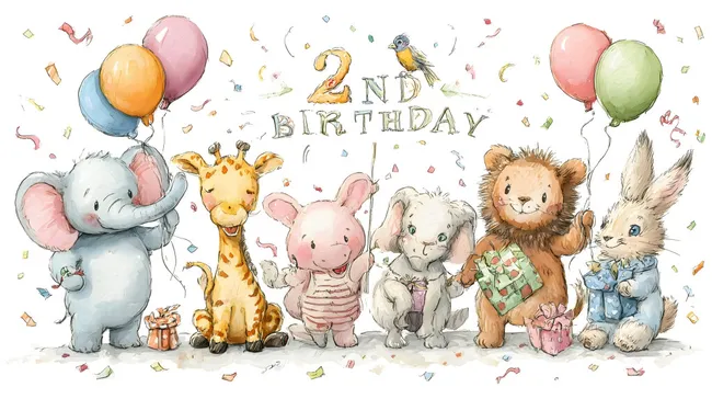 Süße Tiere feiern 2. Geburtstag mit Luftballons