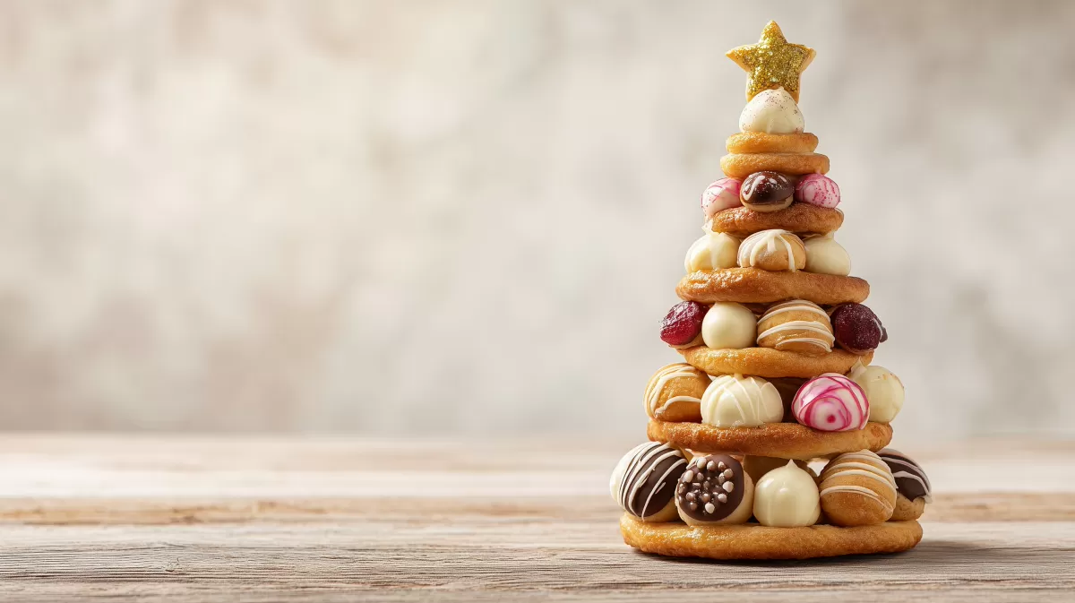 Süße Weihnachtskuchen-Komposition auf rustikalem Holz