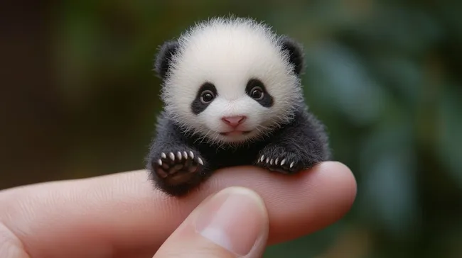 Süßer Baby-Panda auf Fingerspitze