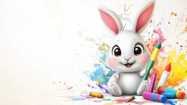 Süßer Cartoon-Hase mit bunten Stiften