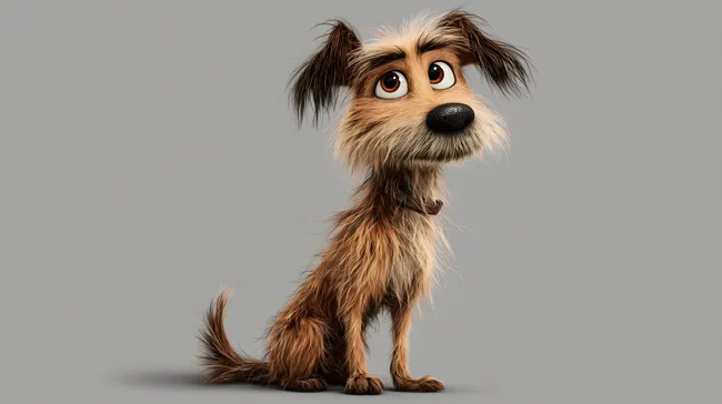 Süßer Cartoon-Hund mit großen Augen und verwuscheltem Fell