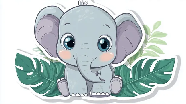 Süßer Elefant mit großen Augen in tropischer Umgebung