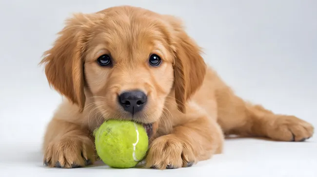 Süßer Golden Retriever-Welpe mit Tennisball