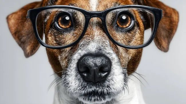 Süßer Hund mit Brille in Nahaufnahme