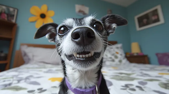 Süßer Hund mit fröhlichem Gesichtsausdruck