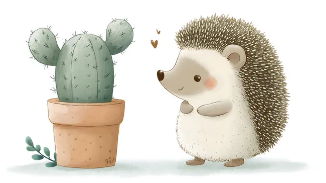 Süßer Igel mit Kaktus im Blumentopf