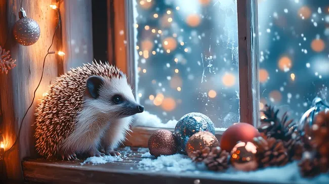 Süßer Igel mit winterlicher Weihnachtsdeko