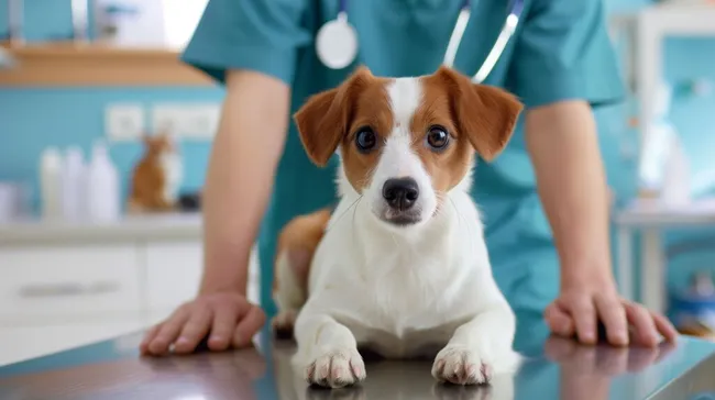 Süßer Jack Russell Terrier bei der Tierarztuntersuchung