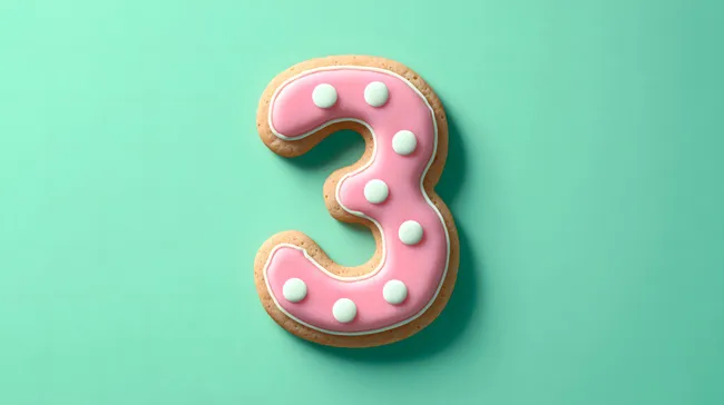 Süßer Kekszahl-3 mit Zuckerguss in Pastellfarben