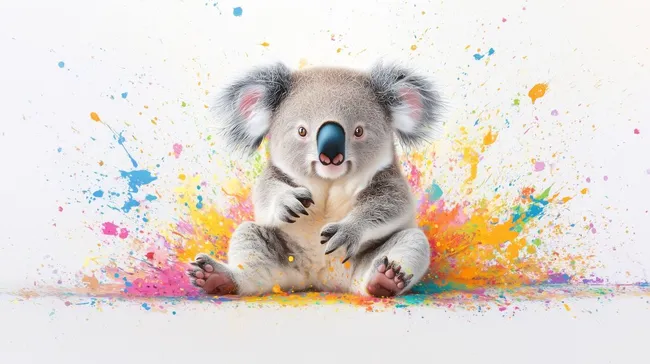 Süßer Koala in bunter Farbexplosion