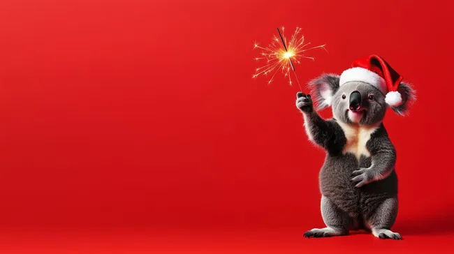 Süßer Koala mit Weihnachtsmütze und Wunderkerze