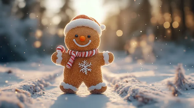 Süßer Lebkuchenmann im winterlichen Schnee
