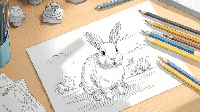 Süßer Osterhase in Buntstift-Illustration