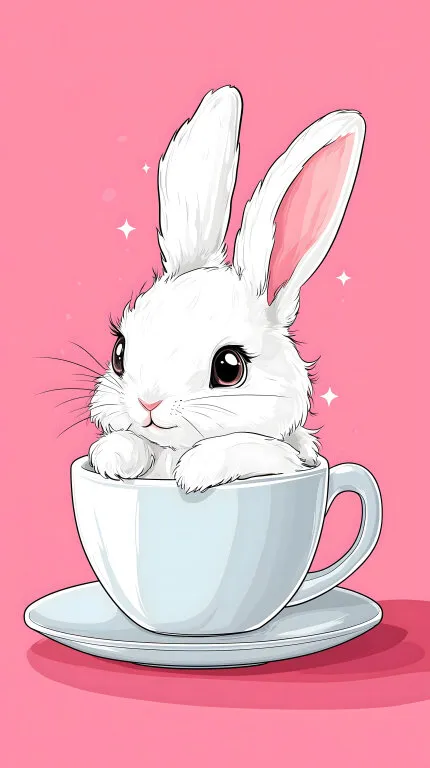 Süßer Osterhase in Tasse auf rosa Hintergrund