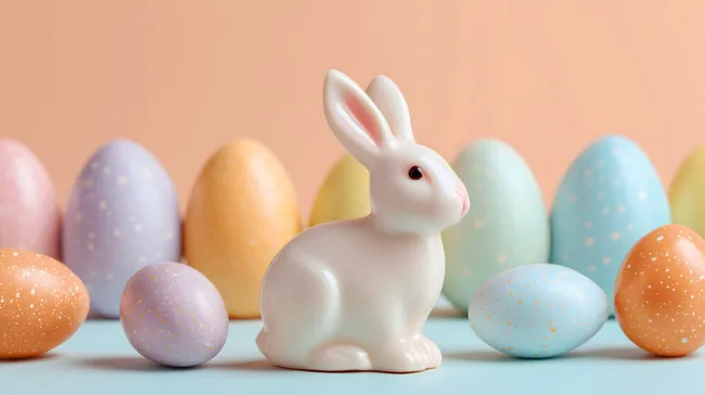 Süßer Osterhase mit bunten Pastelleiern