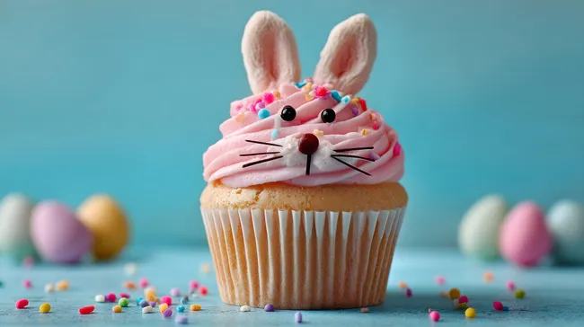 Süßer Osterhasen-Cupcake mit bunten Streuseln