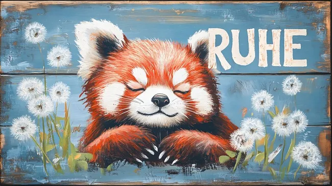 Süßer schlafender Roter Panda mit Pusteblumen