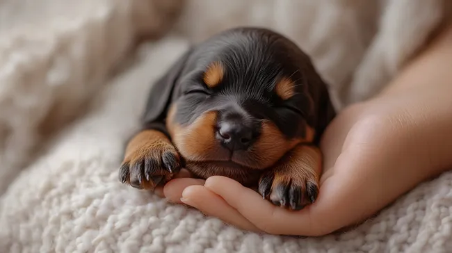 Süßer schlafender Welpe in der Hand