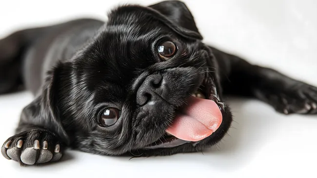 Süßer Welpe mit herausgestreckter Zunge