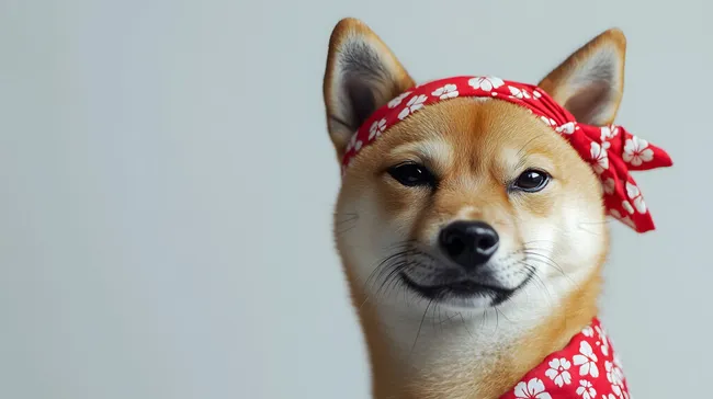 Süßer Welpe mit rotem Blumenbandana