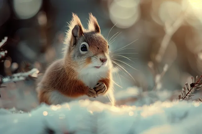 Süßes Eichhörnchen im Schnee