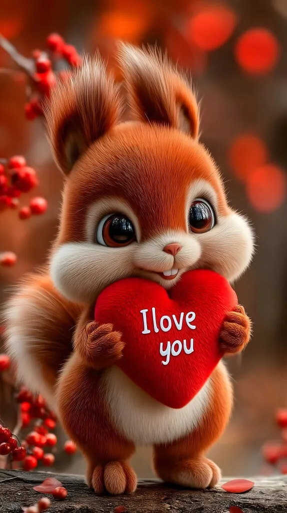 Süßes Eichhörnchen mit Herzballon
