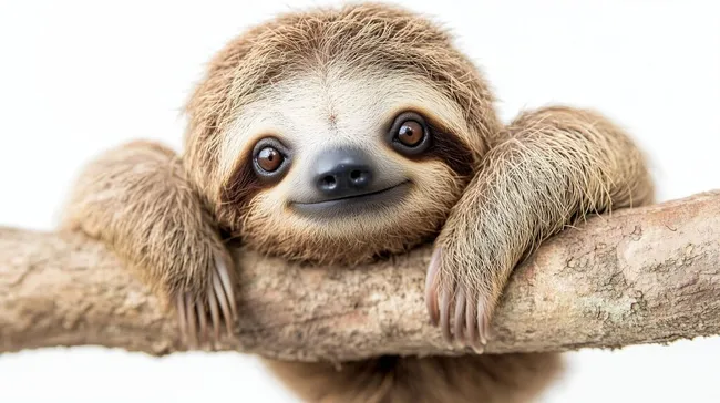 Süßes Faultier schaut entspannt vom Ast