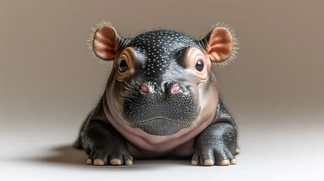 Süßes Flusspferdbaby in realistischem Nahaufnahme-Porträt