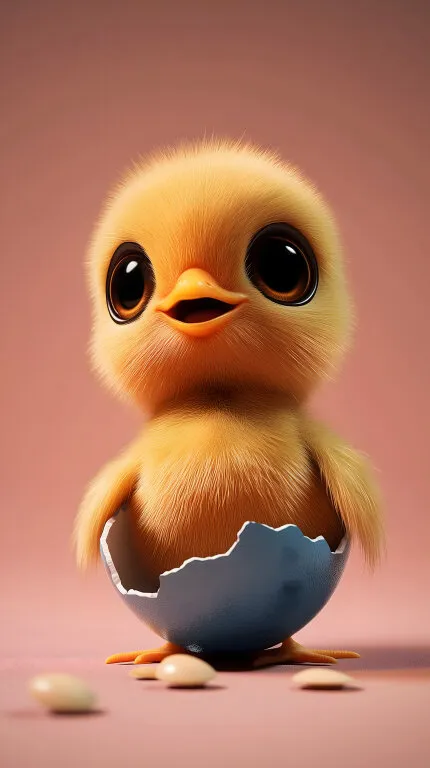 Süßes frisch geschlüpftes Küken in Eierschale