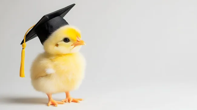 Süßes Küken mit Doktorhut auf weißem Hintergrund