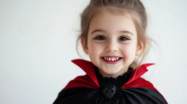 Süßes Mädchen im roten Vampirkostüm