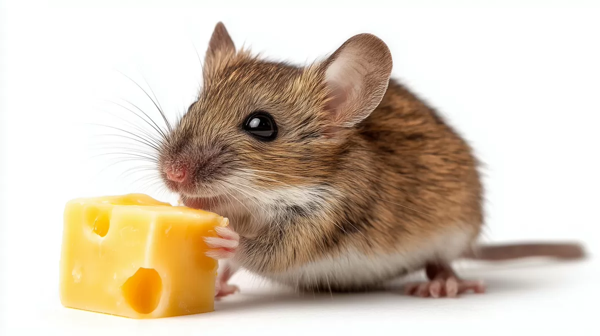 Süßes Nashorn - Niedliche Feldmaus mit Käsestück