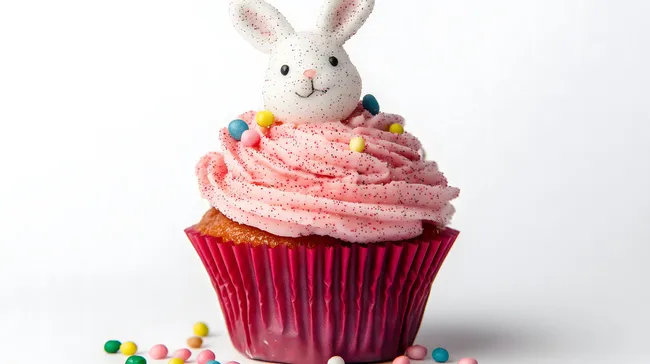 Süßes Osterhasen-Cupcake mit rosa Creme