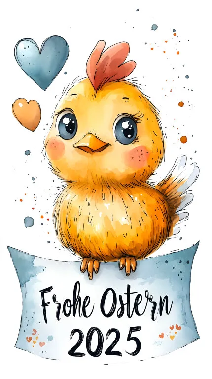 Süßes Osterkücken mit Frohe Ostern 2025 Gruß