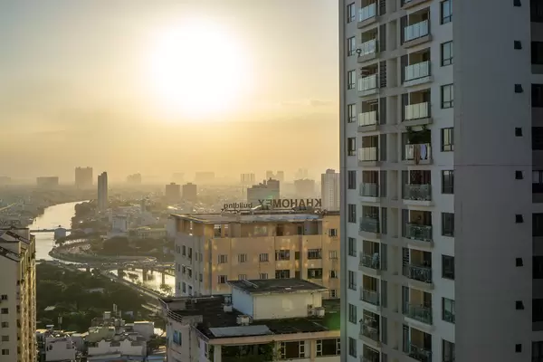 Sunset Photo of Saigon River and District 5 at Golden Hour in Ho Chi Minh City, Vietnam
