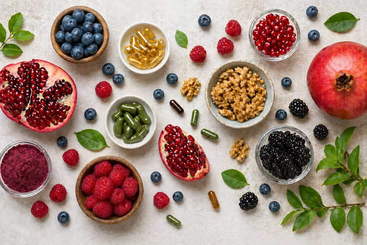 Superfoods und Nahrungsergänzungsmittel in Schälchen