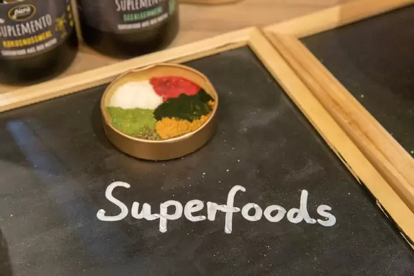 Superfoods with organic powder by Pura - Petfood for dogs, seen at the pet fair "Hundemesse 2019" in Cologne, Germany