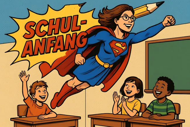Superheld-Lehrer inspiriert begeisterte Schüler in Klassenzimmer