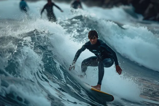 Surfer in den eisigen Wogen