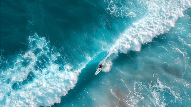 Surfer reitet gigantische Welle im Ozean