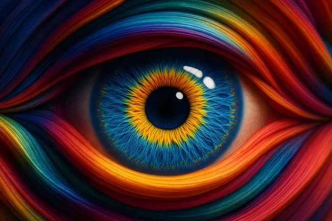 Surrealistisches Regenbogen-Auge mit intensiven Farben