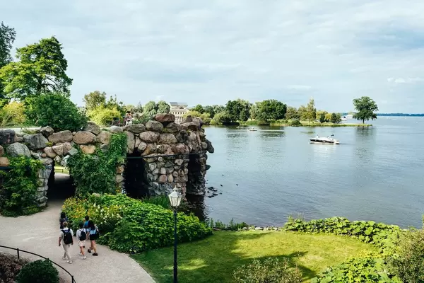 Surroundings of Schwerin castle with paths along the nearby lake
