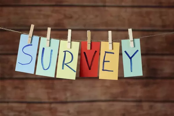 Survey text hanging on the rope