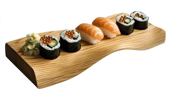 Sushi-Platte mit Lachs und Maki-Rollen