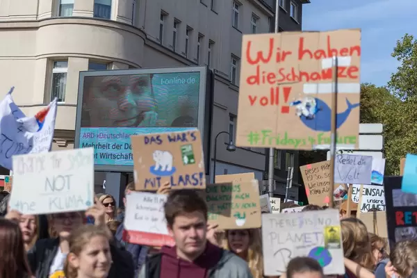 Swedish climate activist Greta Thunberg on canvas, during the Fridays for Future demonstration for climate strike in Cologne, Germany