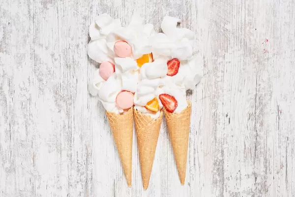 Sweet and delicious ice cream with fruits