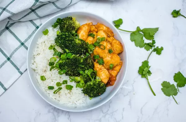 Sweet and Sour Chicken with Rice and Broccoli