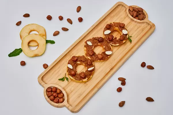 Sweet apple fruit sandwiches with chocolate cream cheese