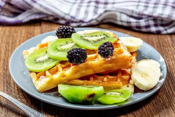 Sweet Belgian waffles with fruit